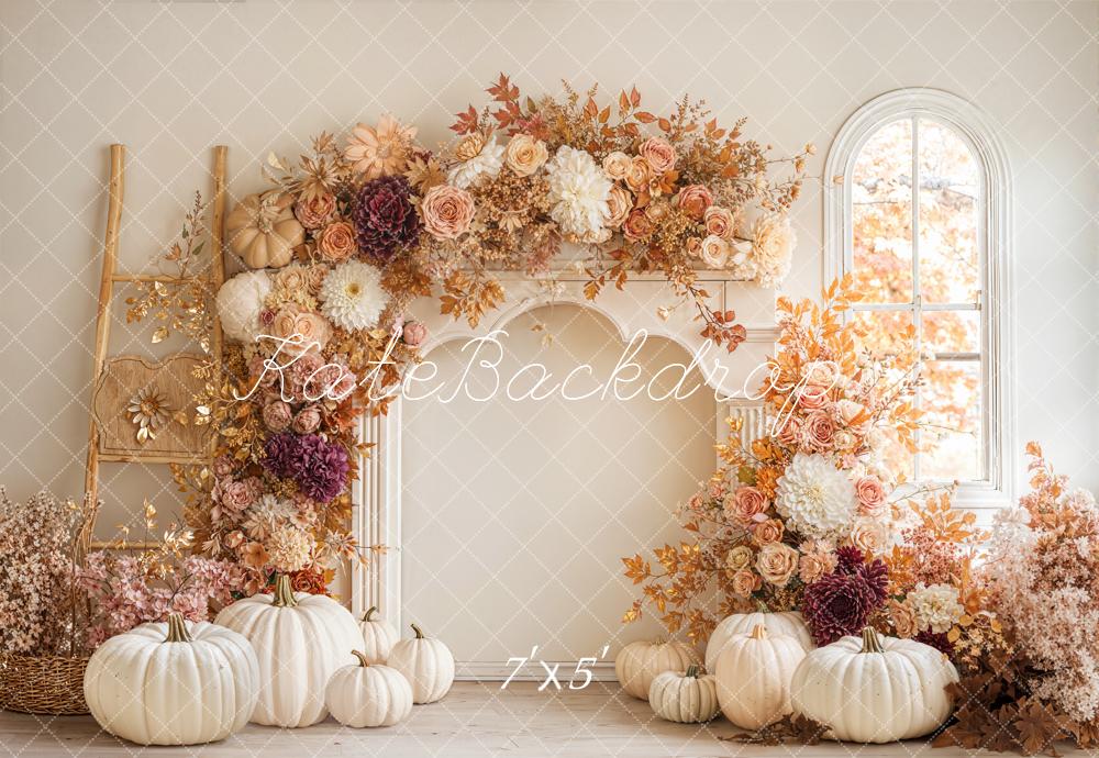 Kate Automne Arc Fleurs Citrouilles Blanc Toile de fond conçue par Emetselch