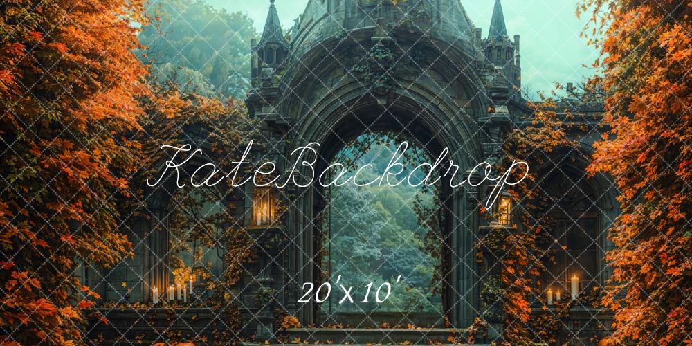 Kate Halloween Château Escalier Feuilles Toile de fond conçue par Emetselch - Kate Backdrop FR