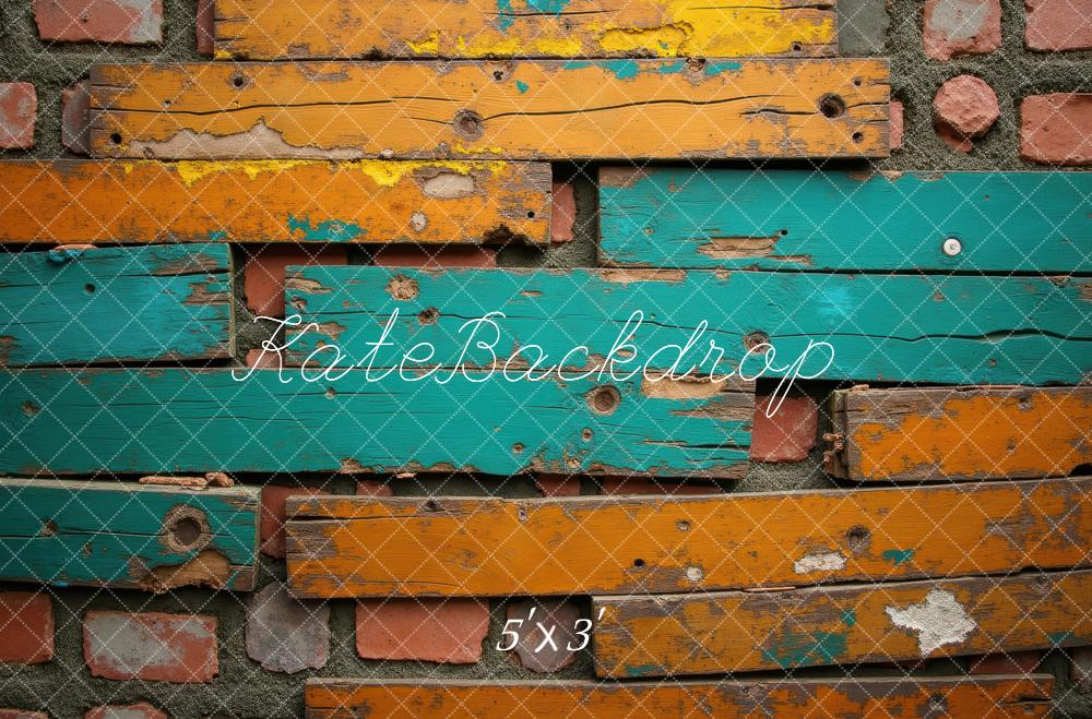 Kate Bois Coloré Mur Brique Toile de fond conçue par Laura Bybee - Kate Backdrop FR