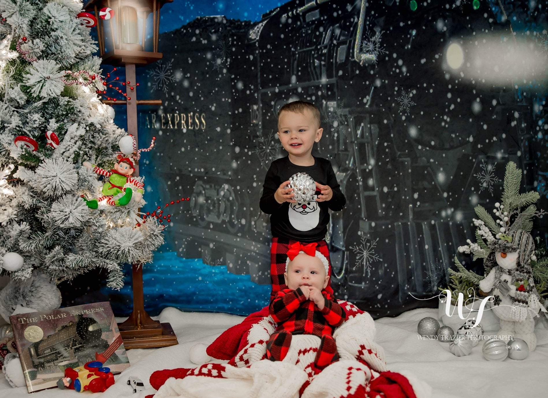 Kate Train Noël Neige Nuit Bleu Toile de fond conçu par Jerry_Sina - Kate Backdrop FR