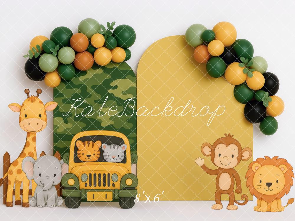 Kate Jungle Jeep Animaux Ballons Toile de fond conçue par Mini MakeBelieve