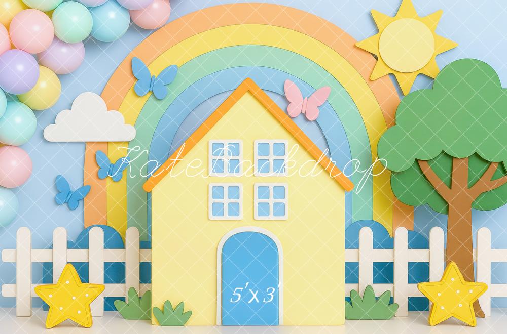 Kate Arc-en-Ciel Maison Ballons Toile de fond conçue par Mini MakeBelieve - Kate Backdrop FR