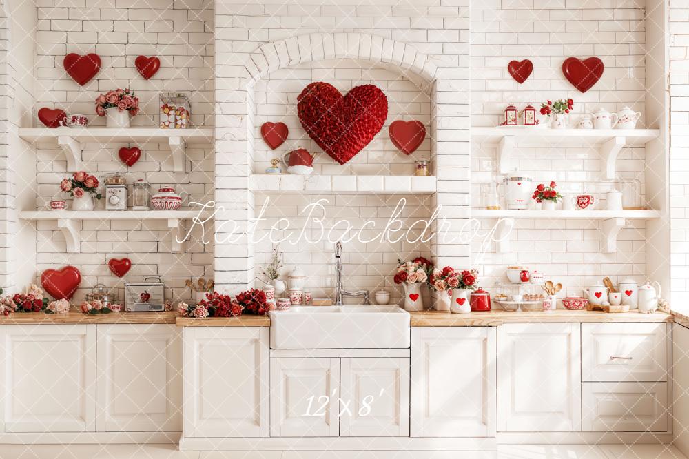 Kate Saint Valentin Cuisine Cœurs Fleurs Toile de fond en Laine conçue par Emetselch