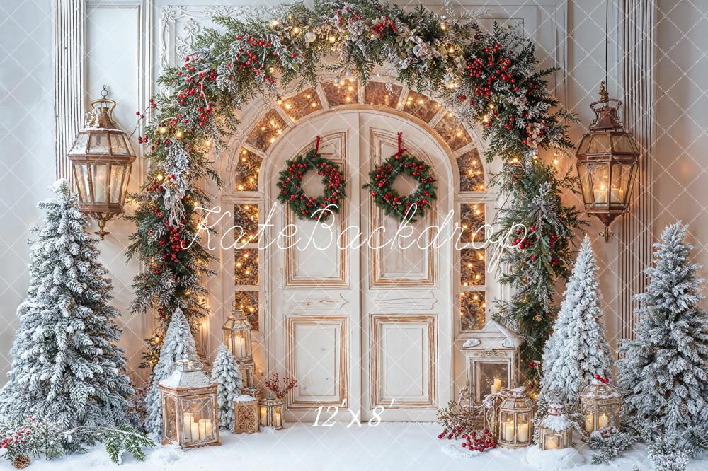 Kate Noël Porte Lanternes Sapins Toile de fond en Laine conçue par Emetselch