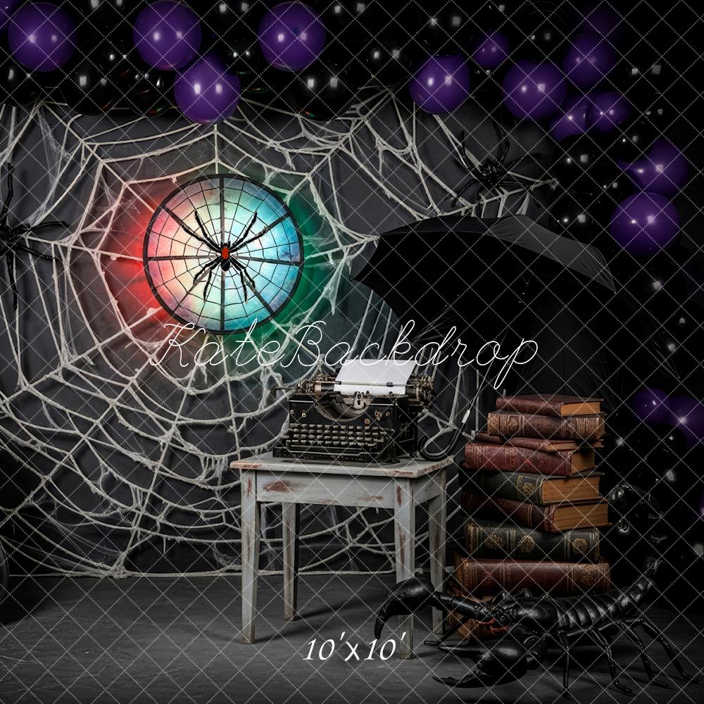 Kate Halloween Toile Araignée Violon Livres Toile de fond conçue par Patty Roberts