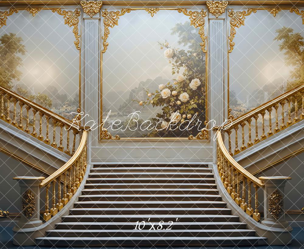 Kate Escalier Ornement Doré Fleurs Toile de fond conçue par Mini MakeBelieve
