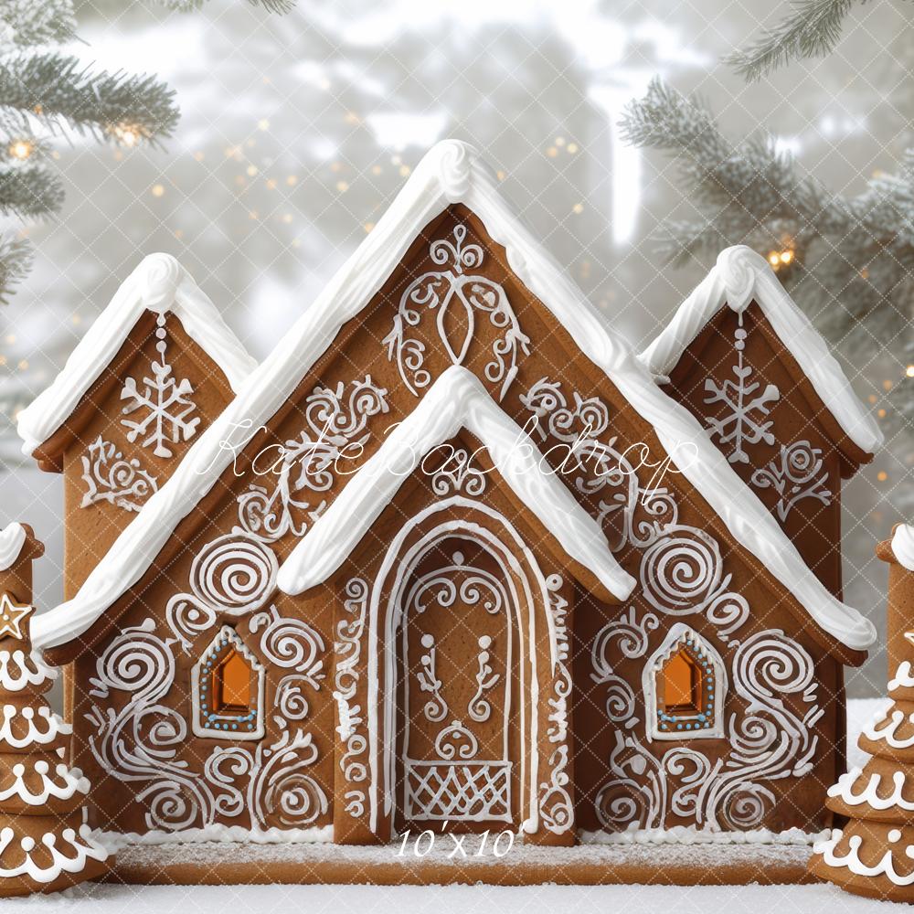 Kate Noël Maison Pain d'Épice Neige Toile de fond conçue par Mini MakeBelieve - Kate Backdrop FR