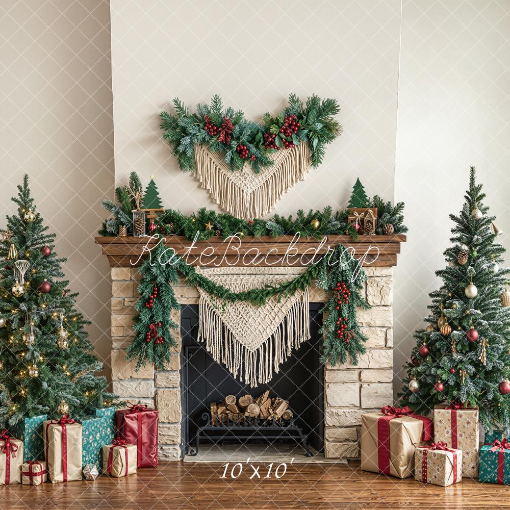 Kate Noël Cheminée Sapins Cadeaux Toile de fond conçue par Emetselch