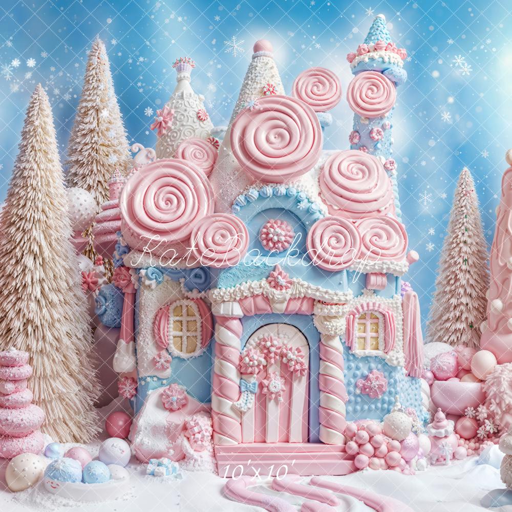 Kate Noël Maison Bonbons Hiver Neige Toile de fond conçue par Emetselch - Kate Backdrop FR