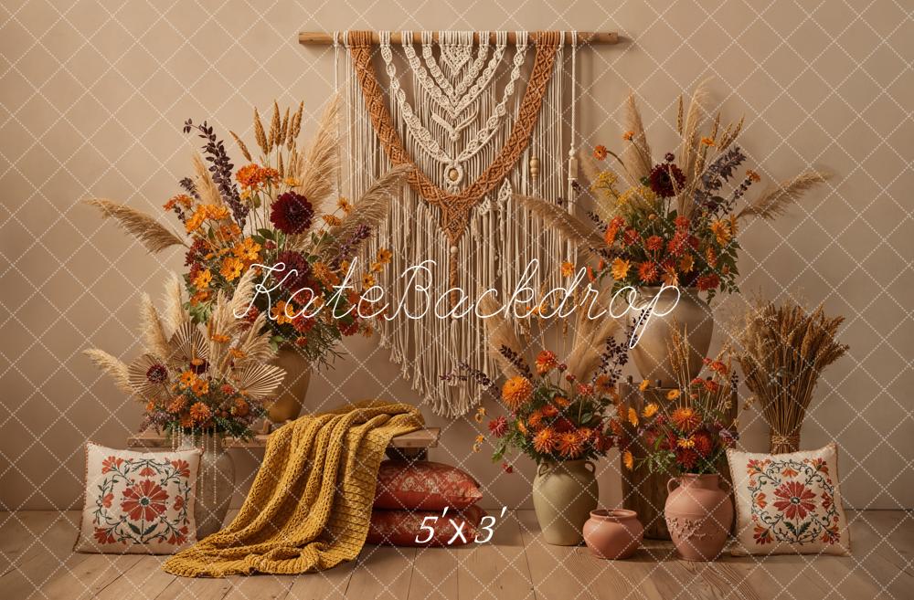 Kate Bohème Fleurs Macramé Beige Toile de fond conçue par Emetselch - Kate Backdrop FR