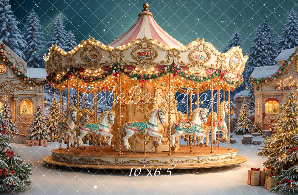 Kate Noël Carrousel Hiver Lumière Toile de fond conçue par Emetselch - Kate Backdrop FR