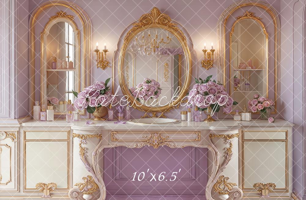 Kate Baroque Miroir Fleurs Violet Toile de fond en Polar conçue par Emetselch