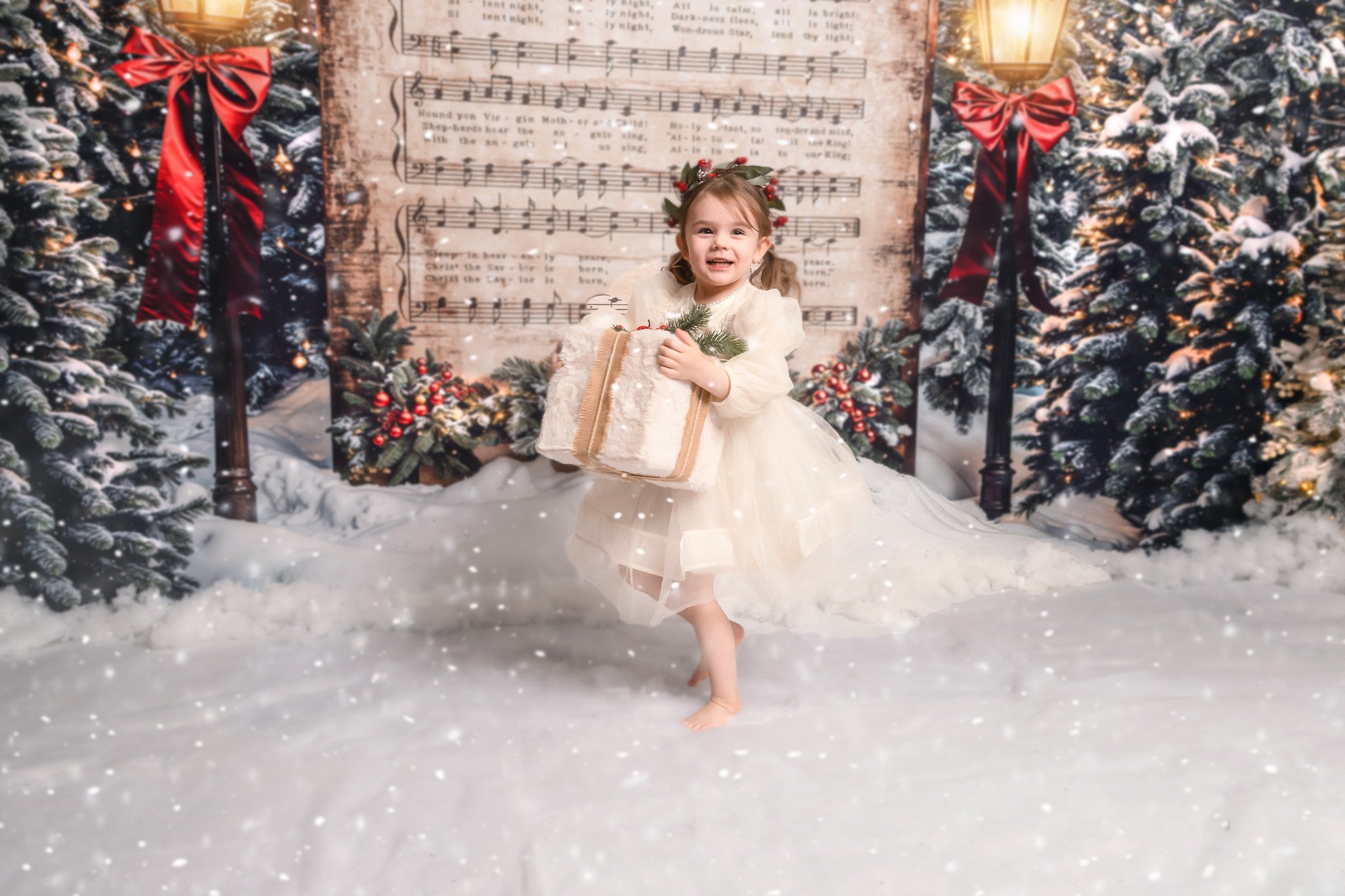 Kate Arbre de Noël Partition de Musique Neige Toile de fond conçue par Emetselch - Kate Backdrop FR