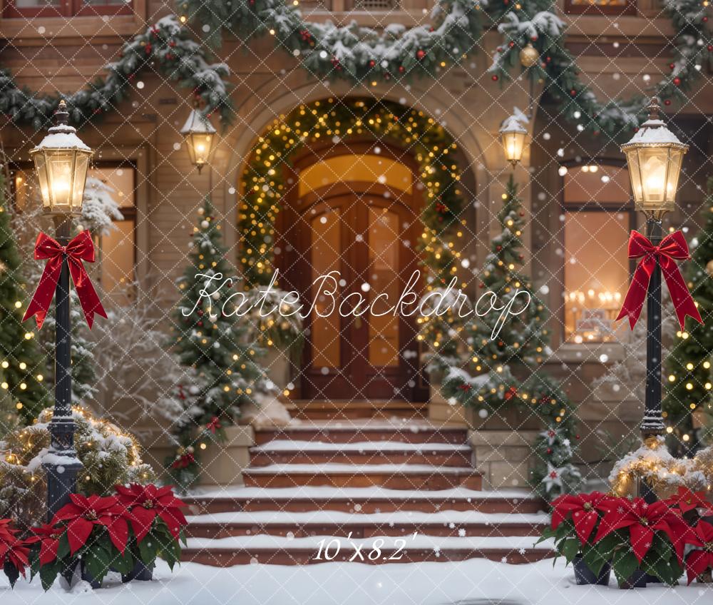 Kate Noël Escalier Lampadaires Sapins Toile de fond en Polar conçue par Emetselch - Kate Backdrop FR