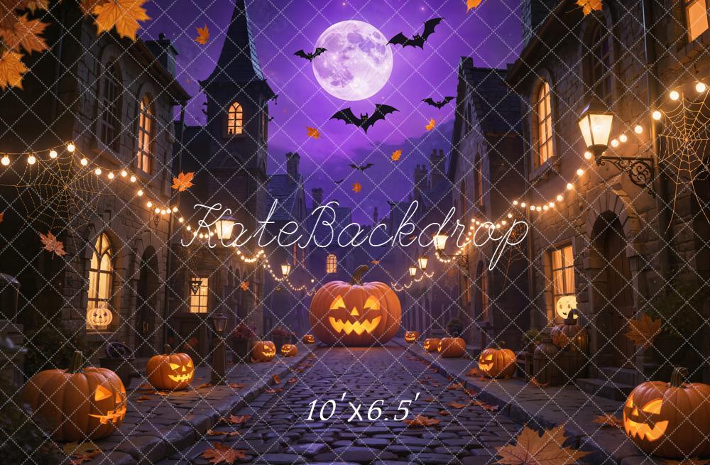 Kate Halloween Rue Citrouilles Lune Toile de fond conçue par Emetselch - Kate Backdrop FR