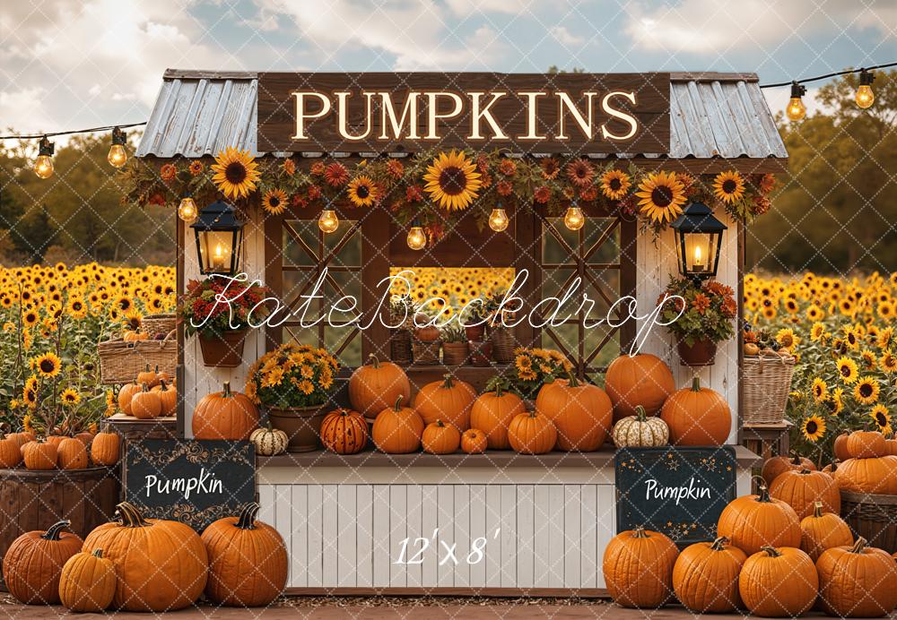 Kate Automne Citrouilles Tournesols Champ Toile de fond en Laine conçue par Emetselch - Kate Backdrop FR