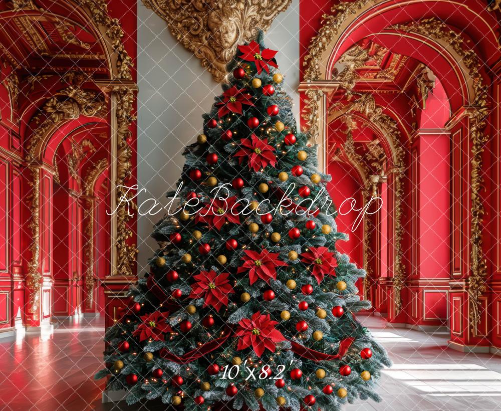 Kate Noël Sapin Palais Doré Rouge Toile de fond conçue par Mini MakeBelieve - Kate Backdrop FR