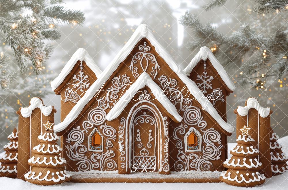 Kate Noël Maison Pain d'Épice Neige Toile de fond conçue par Mini MakeBelieve - Kate Backdrop FR