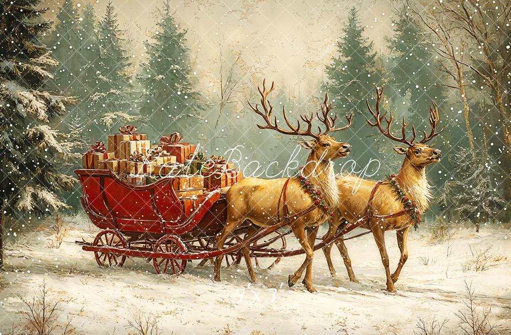 Kate Noël Rennes Traîneau Forêt Neige Toile de fond conçue par Emetselch - Kate Backdrop FR