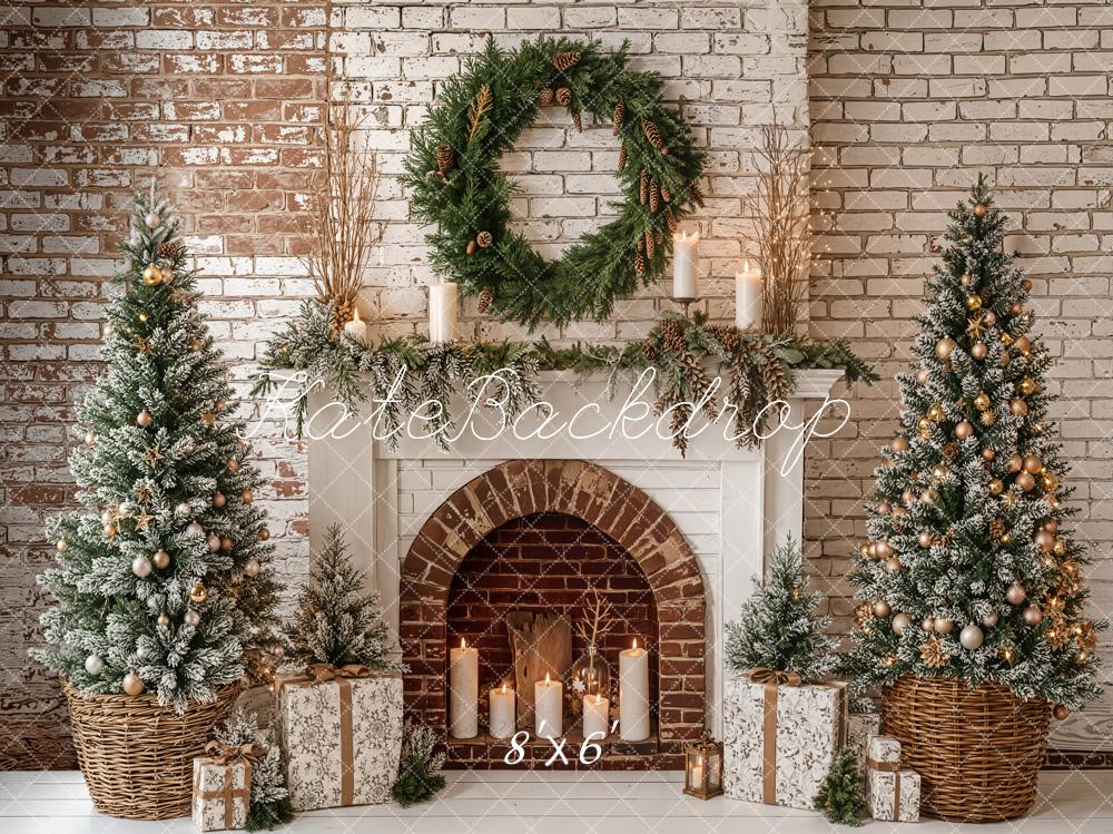 Kate Noël Cheminée Sapins Cadeaux Toile de fond en Laine conçue par Emetselch - Kate Backdrop FR