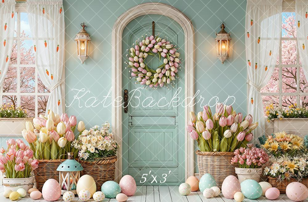 Kate Pâques Porte Tulipes Œufs Pastel Toile de fond conçue par Emetselch