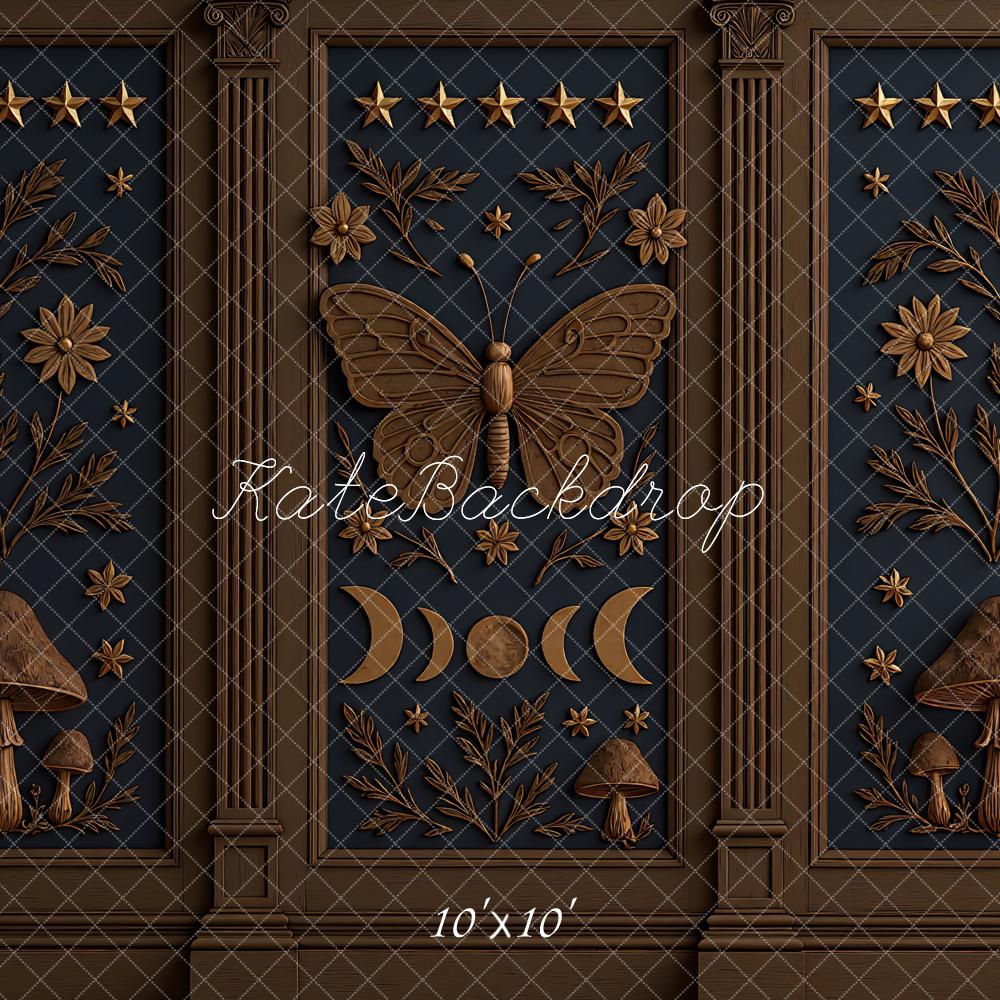 Kate Mur Rétro Sombre Papillon Fleurs Toile de fond conçue par Mini MakeBelieve