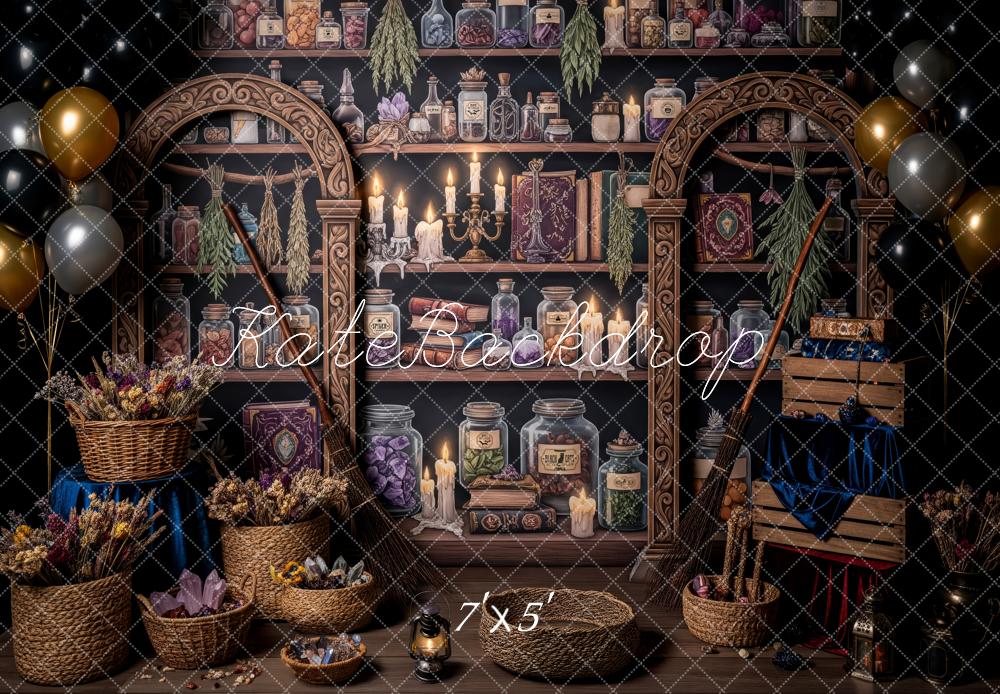 Kate Sorcellerie Potions Herbes Livres Bougies Toile de fond conçue par Patty Roberts - Kate Backdrop FR