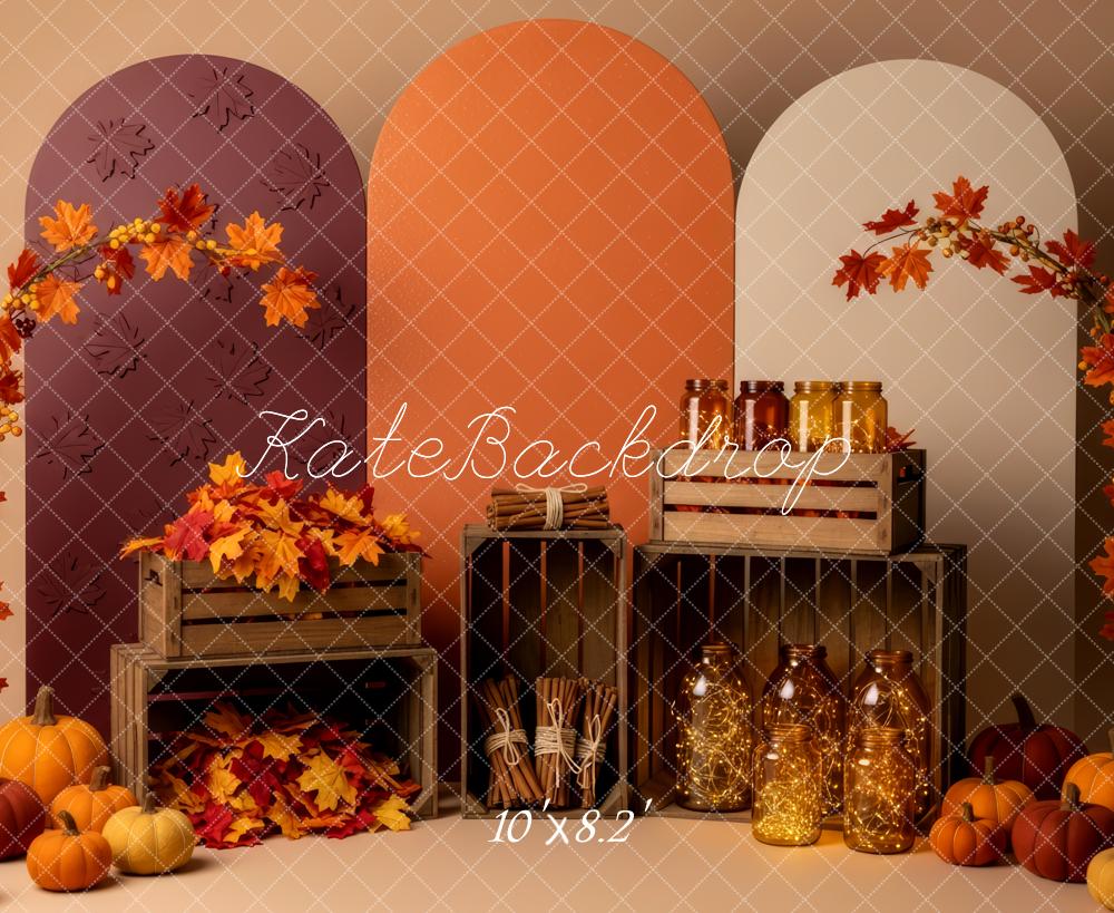 Kate Automne Citrouilles Feuilles Caisses Arches Toile de fond conçue par Patty Roberts