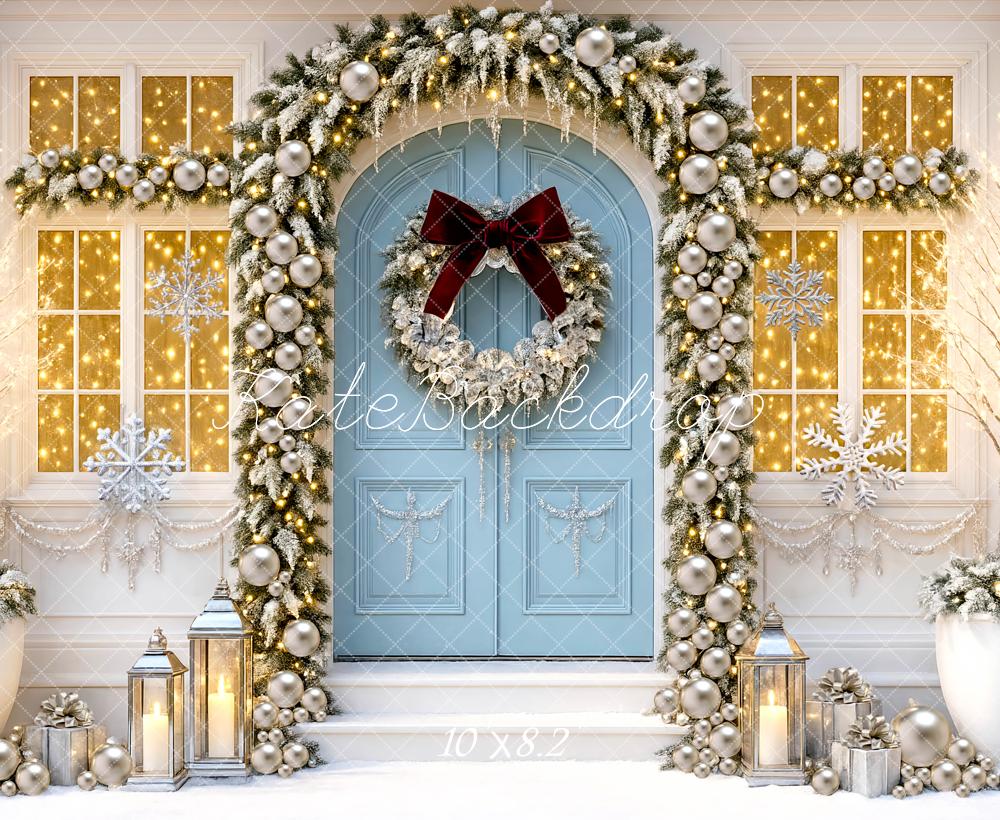 Kate Noël Porte Bleue Couronne Lumière Toile de fond conçue par Mini MakeBelieve - Kate Backdrop FR