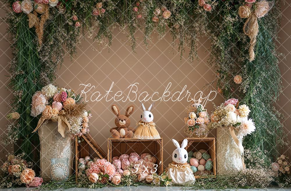 Kate Pâques Lapin Fleurs Rose Oeufs Toile de fond conçue par Emetselch - Kate Backdrop FR