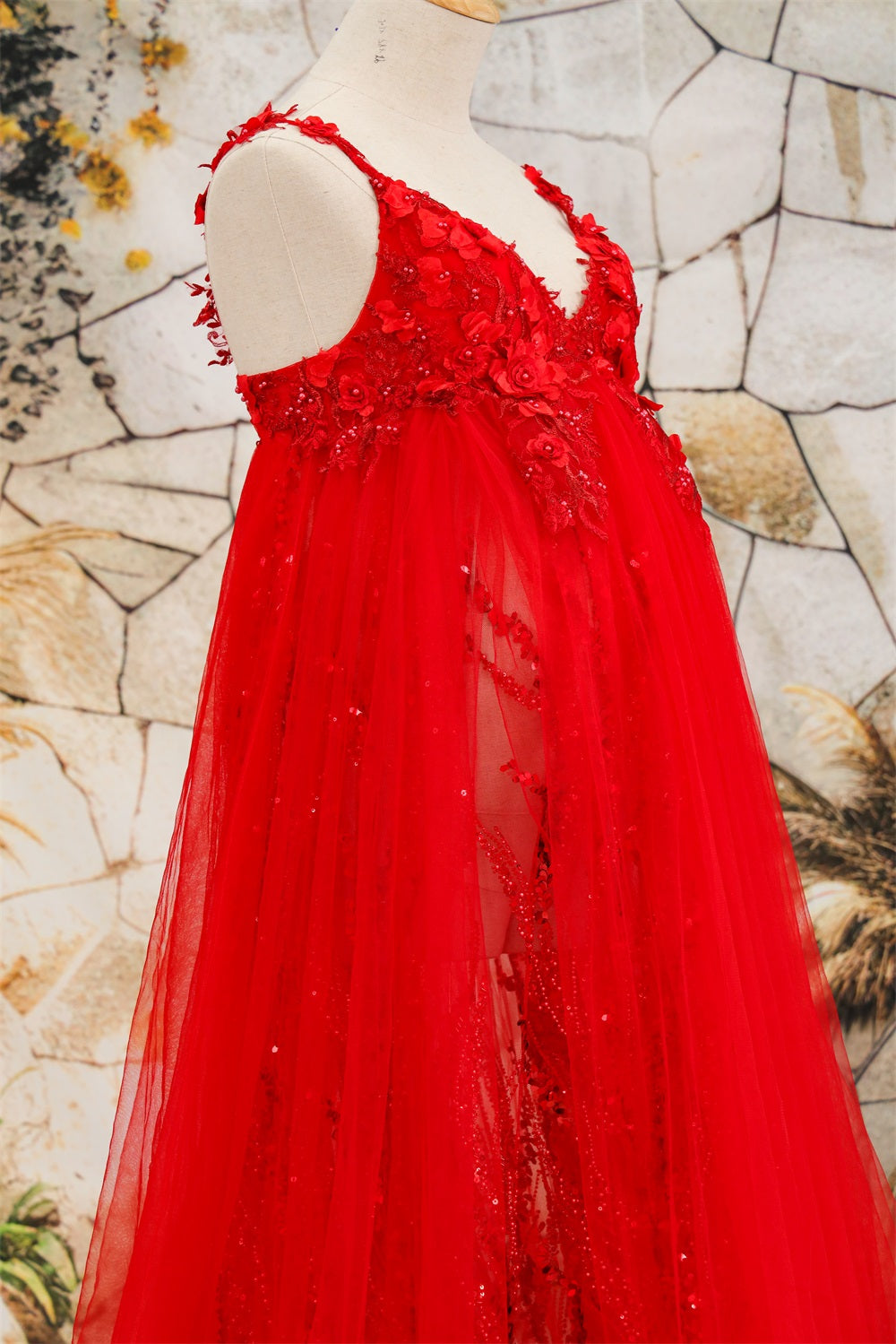 Kate Dentelle Bretelles spaghetti Dos nu Robe de Grossesse pour Séance Photo - Kate Backdrop FR