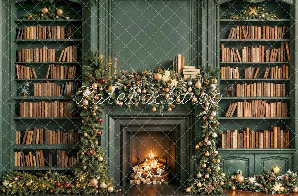 Kate Noël Bibliothèque Cheminée Vert Toile de fond conçue par Emetselch - Kate Backdrop FR