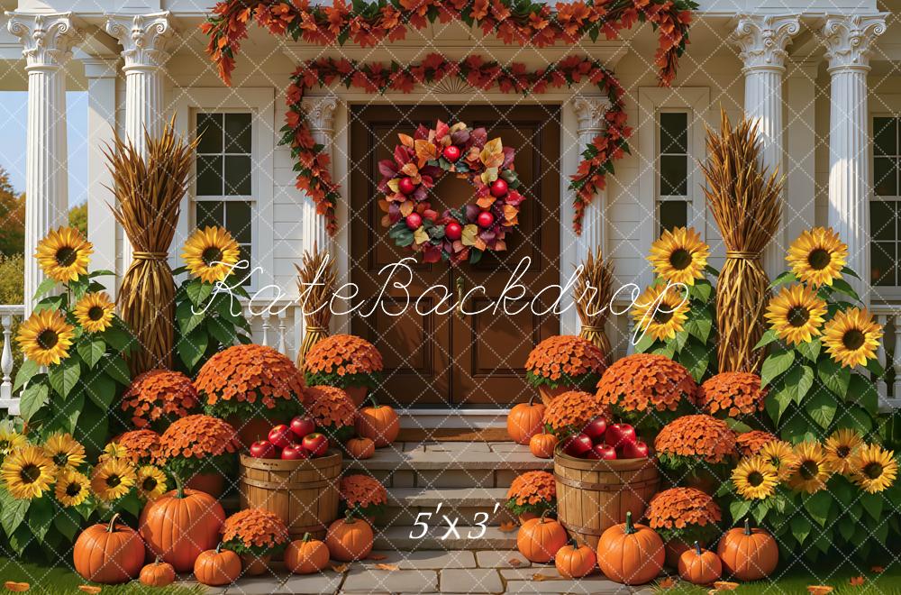 Kate Automne Tournesols Citrouilles Pommes Toile de fond conçue par Mini MakeBelieve - Kate Backdrop FR