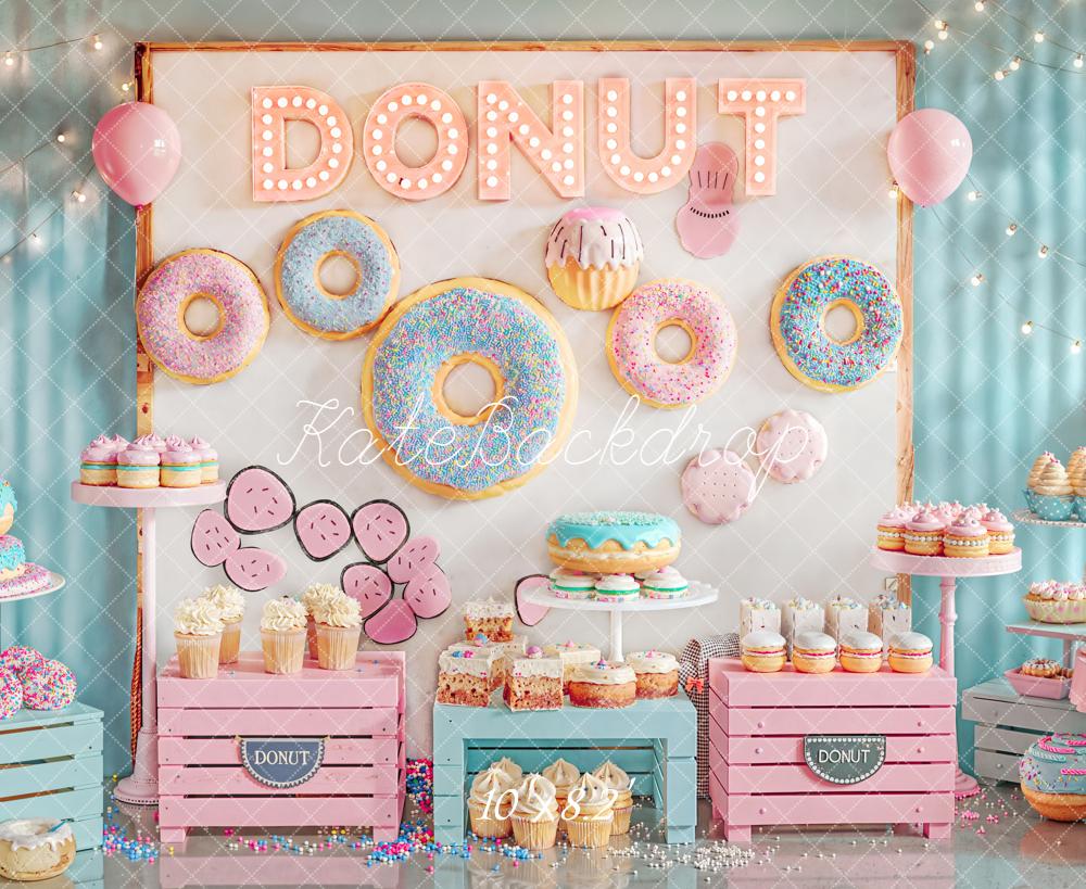 Kate Anniversaire Donuts Gâteaux Sucreries Toile de fond conçue par Emetselch - Kate Backdrop FR