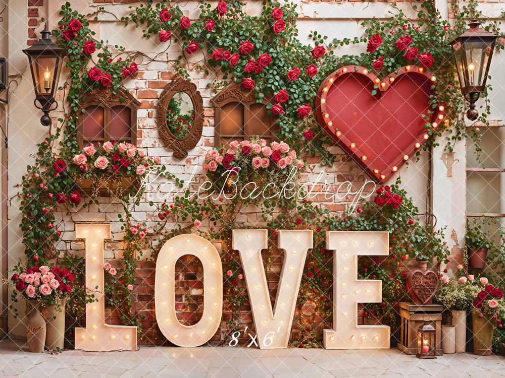 Kate Amour Fleurs Coeur Lumières Toile de fond en Laine conçue par Emetselch - Kate Backdrop FR