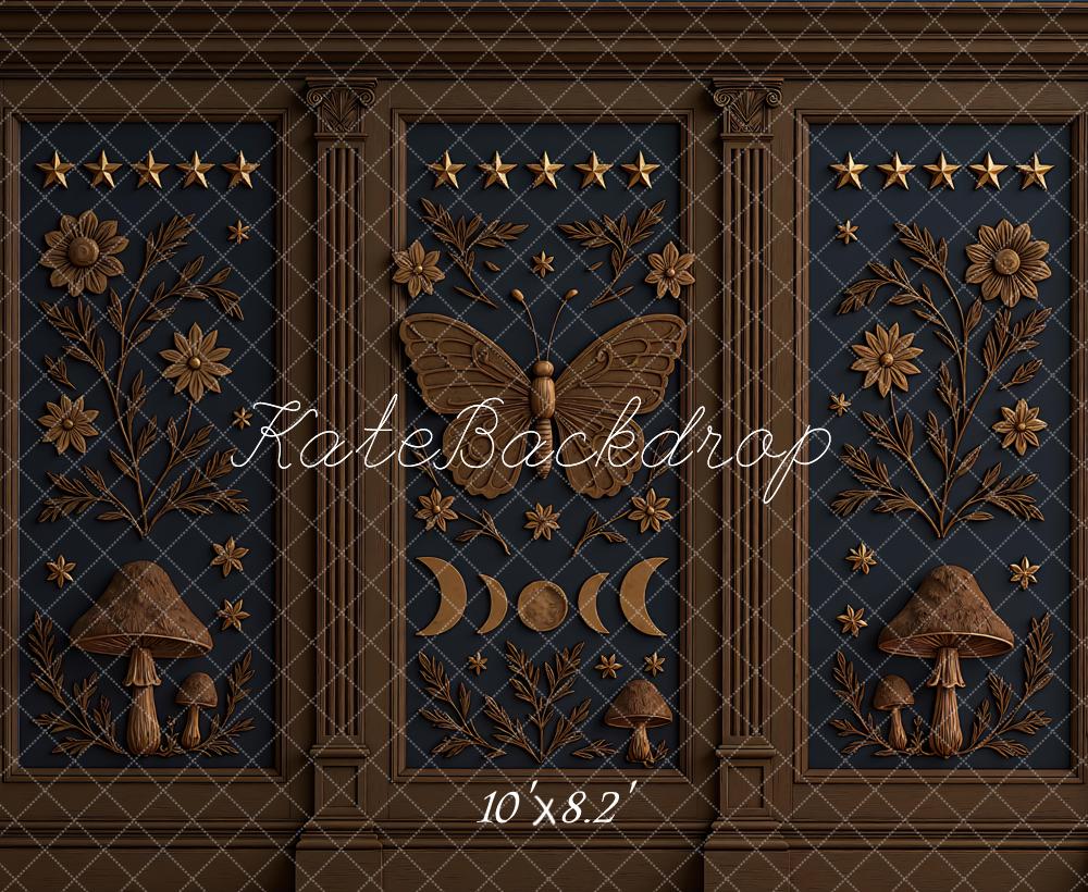 Kate Mur Rétro Sombre Papillon Fleurs Toile de fond conçue par Mini MakeBelieve