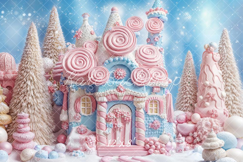 Kate Noël Maison Bonbons Neige Toile de fond en Laine conçue par Emetselch