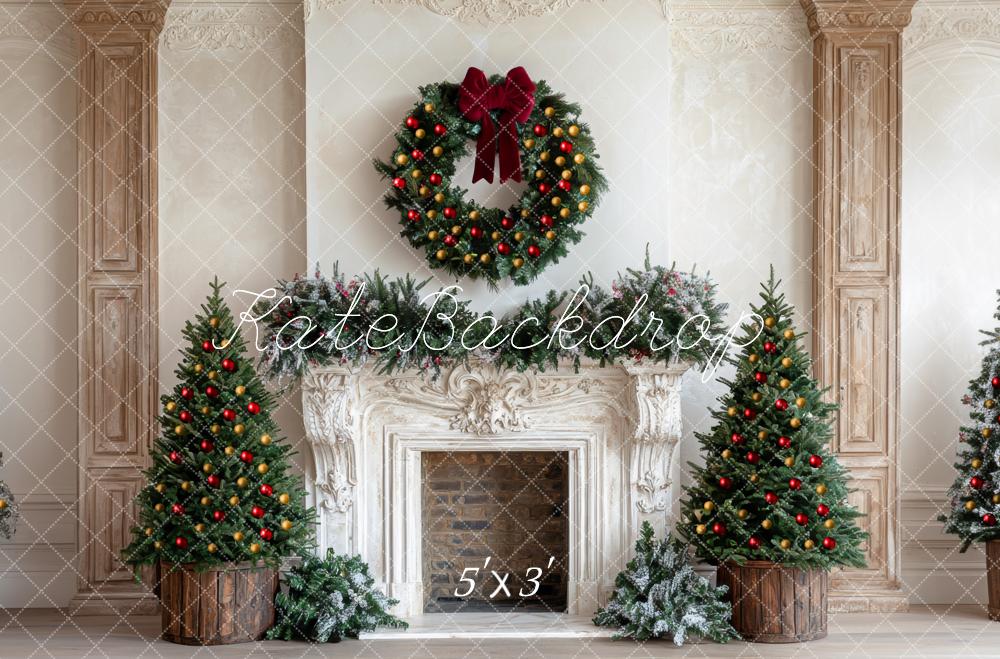 Kate Noël Cheminée Sapins Mur Rétro Toile de fond conçue par Mini MakeBelieve - Kate Backdrop FR