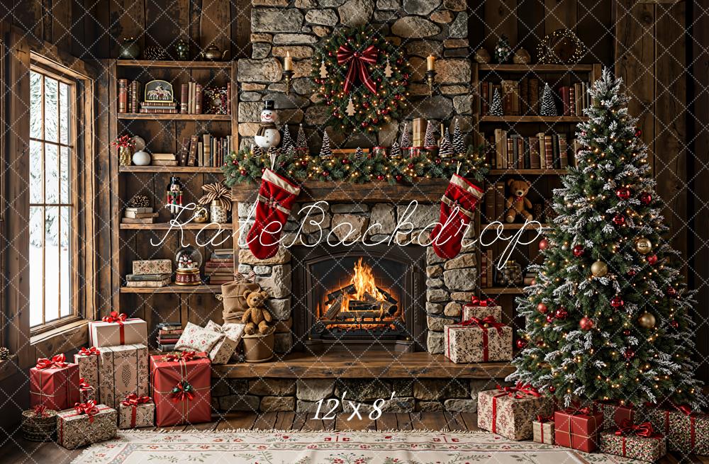 Kate Noël Cheminée Sapin Livres Toile de fond en Laine conçue par Emetselch - Kate Backdrop FR