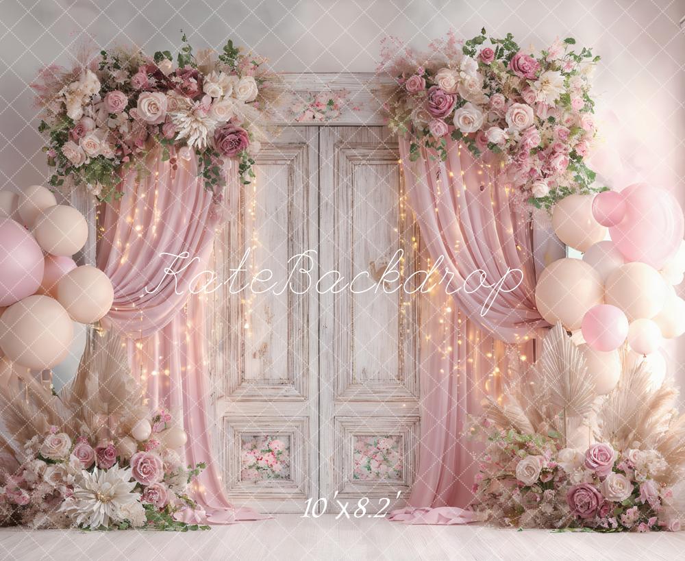 FLASH #1 Kate Mariage Fleurs Ballons Porte Rose Toile de fond conçue par Ashley Paul