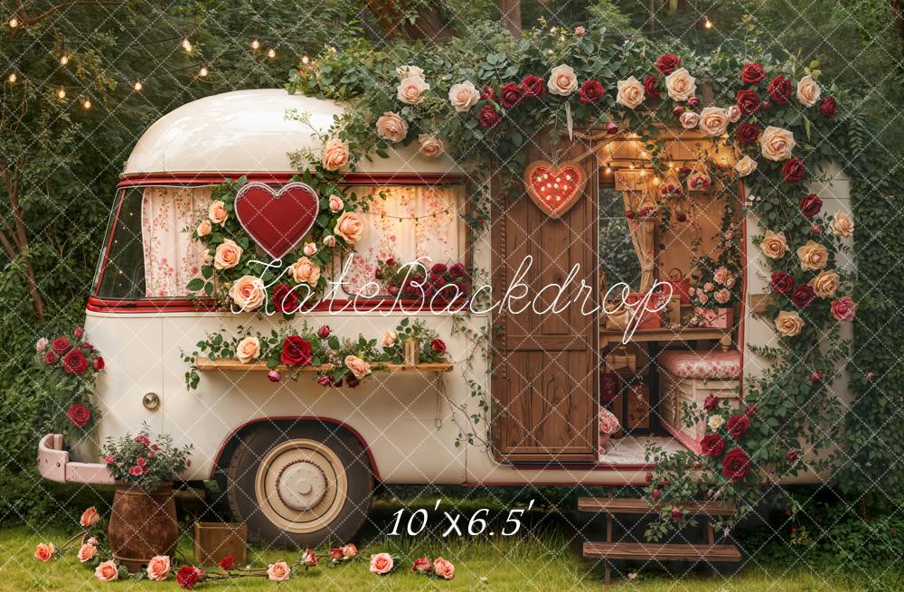 Kate Caravane Fleurs Saint Valentin Toile de fond en Laine conçue par Emetselch - Kate Backdrop FR
