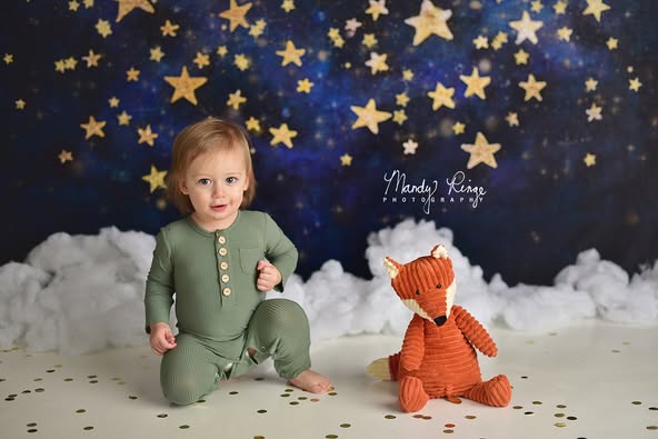 Kate Ciel Nuit Enfants Étoiles dorées Toile de fond conçu par Mandy Ringe - Kate Backdrop FR