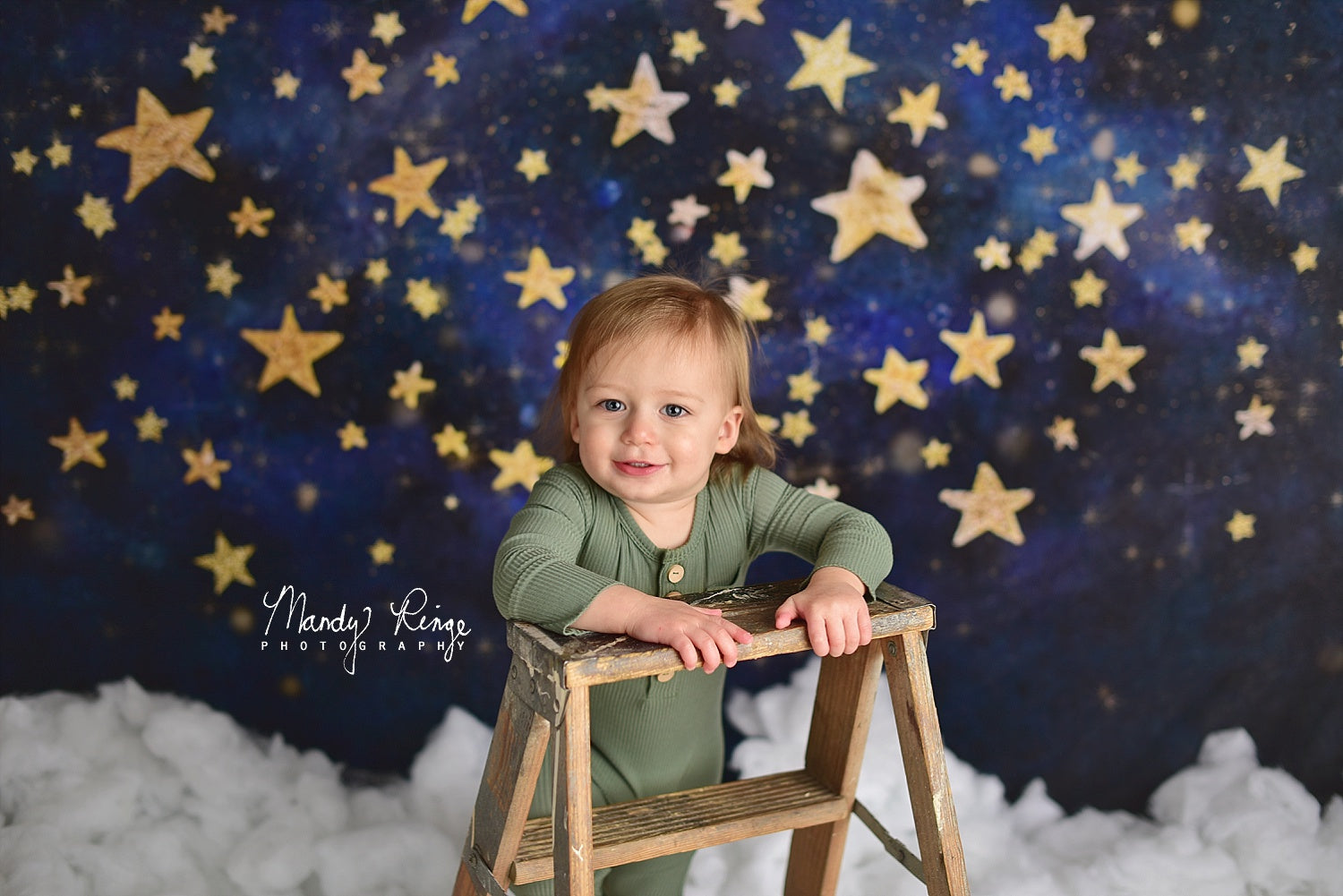 Kate Ciel Nuit Enfants Étoiles dorées Toile de fond conçu par Mandy Ringe - Kate Backdrop FR