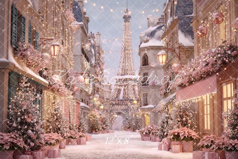 Kate Noël Hiver Paris Tour Eiffel Lumières Toile de fond conçue par Ashley Paul - Kate Backdrop FR