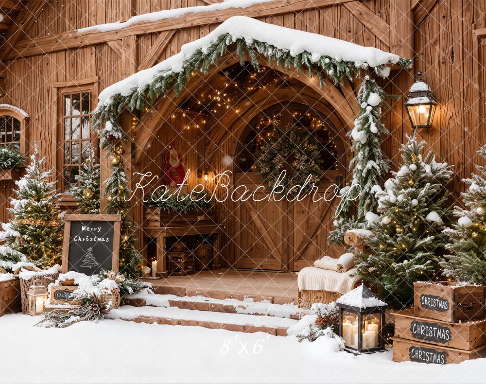 Kate Noël Chalet Extérieur Sapins Toile de fond en Laine conçue par Emetselch - Kate Backdrop FR