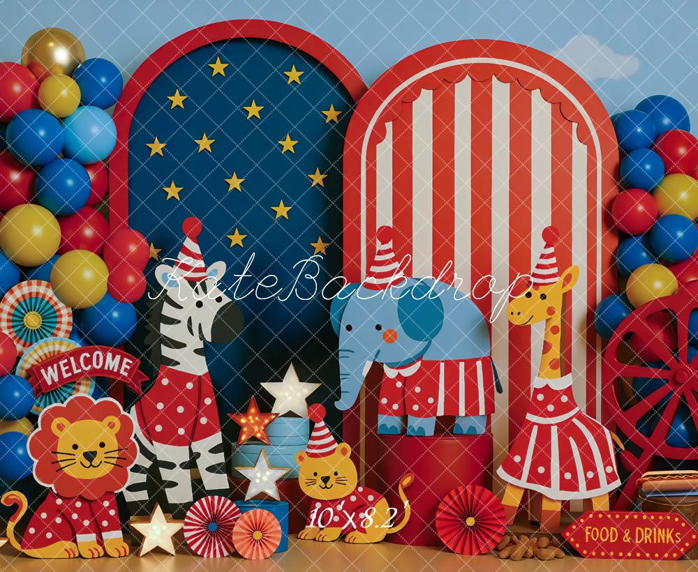 Kate Enfant Cirque Animaux Ballons Toile de fond conçue par Mini MakeBelieve