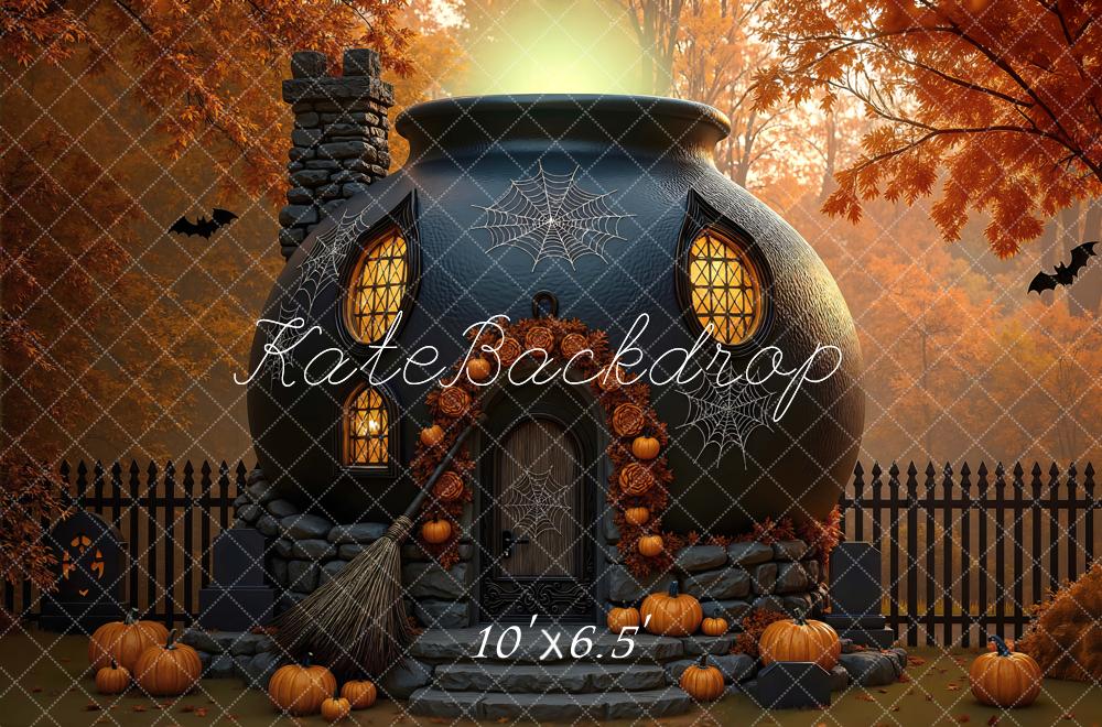 Kate Halloween Maison Sorcière Citrouilles Toile de fond conçue par Mini MakeBelieve - Kate Backdrop FR