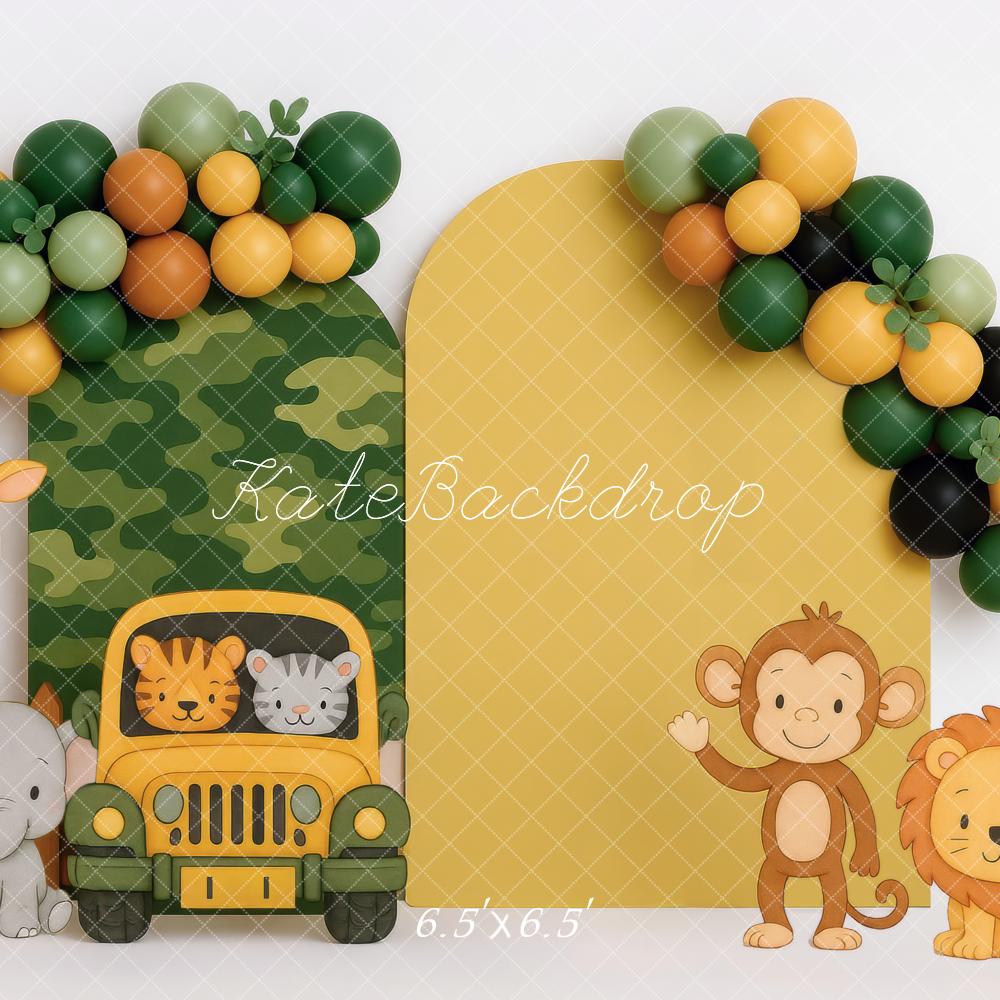 Kate Jungle Jeep Animaux Ballons Toile de fond conçue par Mini MakeBelieve