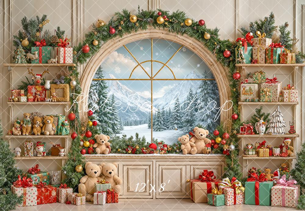 Kate Noël Fenêtre Cadeaux Ours en peluche Toile de fond en Laine conçue par Emetselch - Kate Backdrop FR
