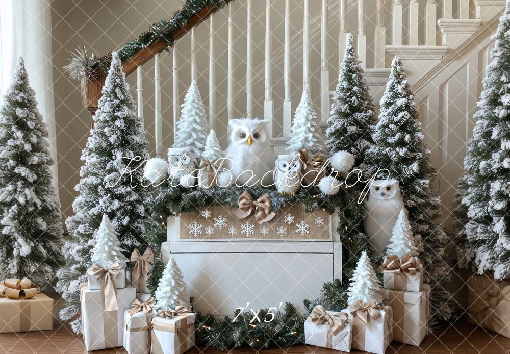 Kate Noël Hiboux Sapins Cadeaux Toile de fond conçue par Mini MakeBelieve - Kate Backdrop FR
